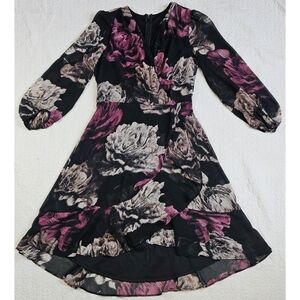 Le Chateau Floral Faus Wrap Sheer Dress